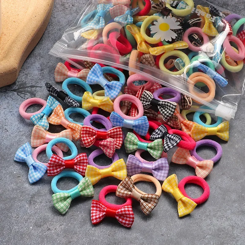 Soft Candy Colored Towel Loop Children's Bow Hair Loop New Colorful Ball Head Rope Girls' Rubber Band High Elastic Do Not Hurt