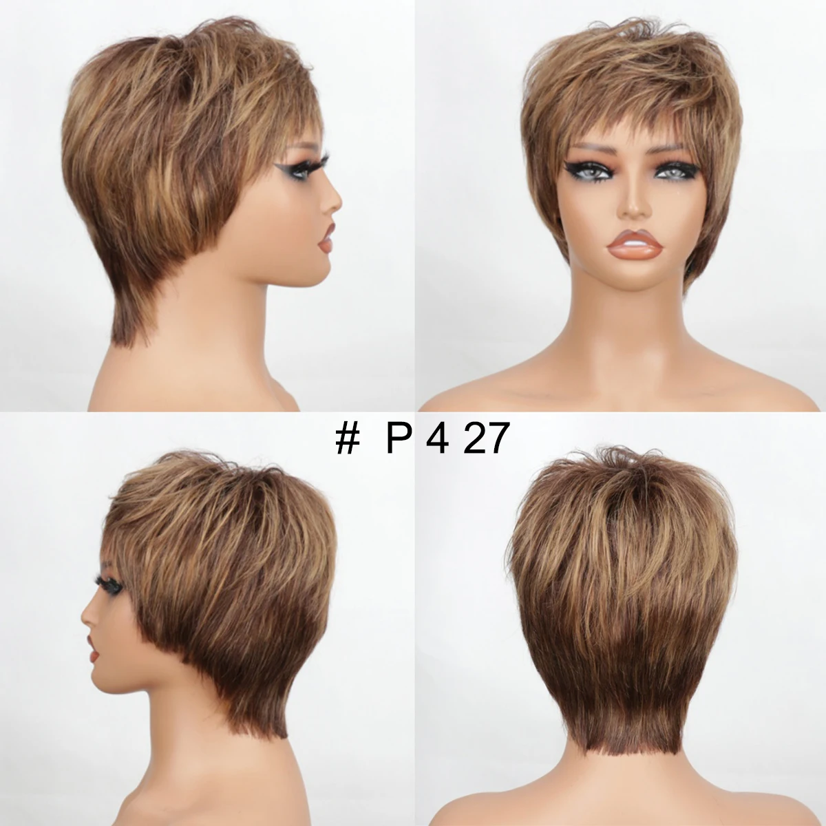 Perruque coupe Pixie avec frange pour femme élégante, cheveux humains raides courts, densité 100%, 150%, 6 po