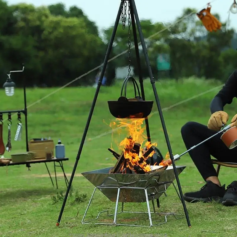 C4DE Outdoor Gusseisen -Töpfe mit Holzdeckel Camping Kochtöpfen vertiefen Suppentöpfe Picknick Hänge für Außen und Innenräume – Detail 3