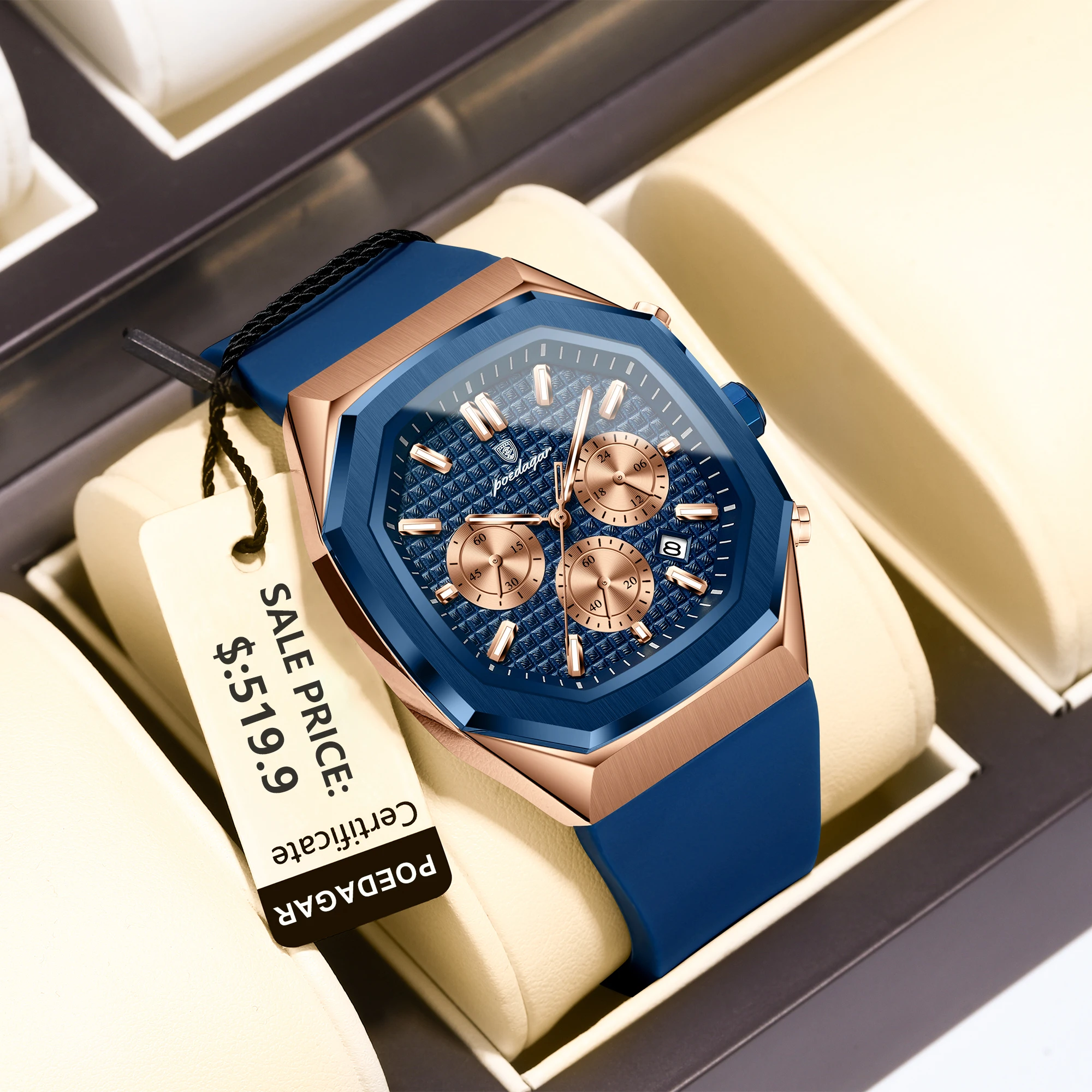POEDAGAR New Luxury Watches For Men Waterproof Luminous Chronograph Date Man Watch Silicone Strap Fashion Quartz Men Wristwatch