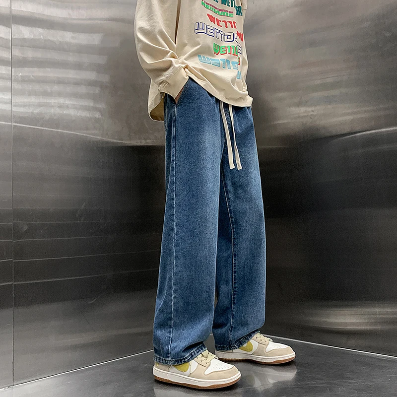 

Loose Straight Leg Men's Jeans Casual Sle Spring Autumn Hong Kong Sle Loose Waist Pants Youth Faion Classic Blue Jeans