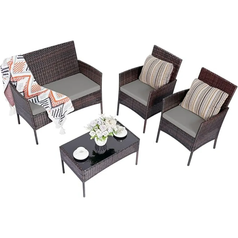 Cadeiras de vime ao ar livre do Rattan, Mobiliário do pátio, Conjuntos de Conversa, Jardim Quintal, Varanda Varanda, Piscina Loveseat, 4 Pcs