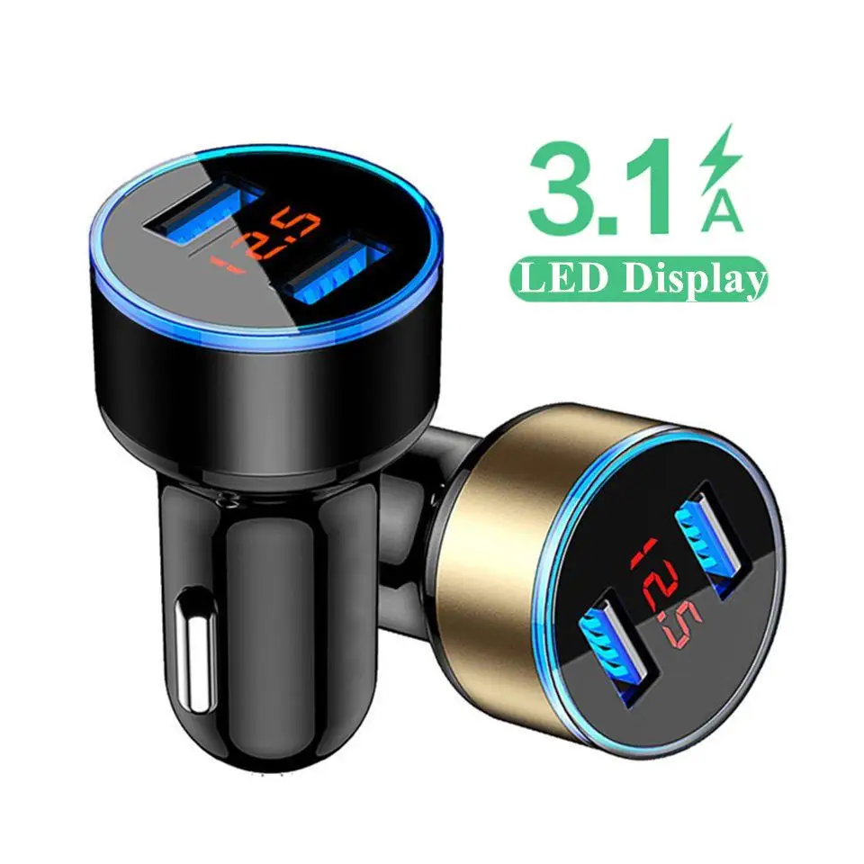 

5V 3.1A Car Charger Dual USB QC Adapter Cigarette Lighter LED Voltmeter For All Types Of Mobile Cell Phones Quick Charge