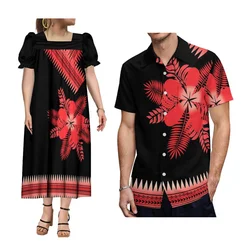 Hawaiian Men'S Casual Shirt With Mumu Women'S Puffy Dress Elegant Plus Size Couple Suit Micronesian Clothing