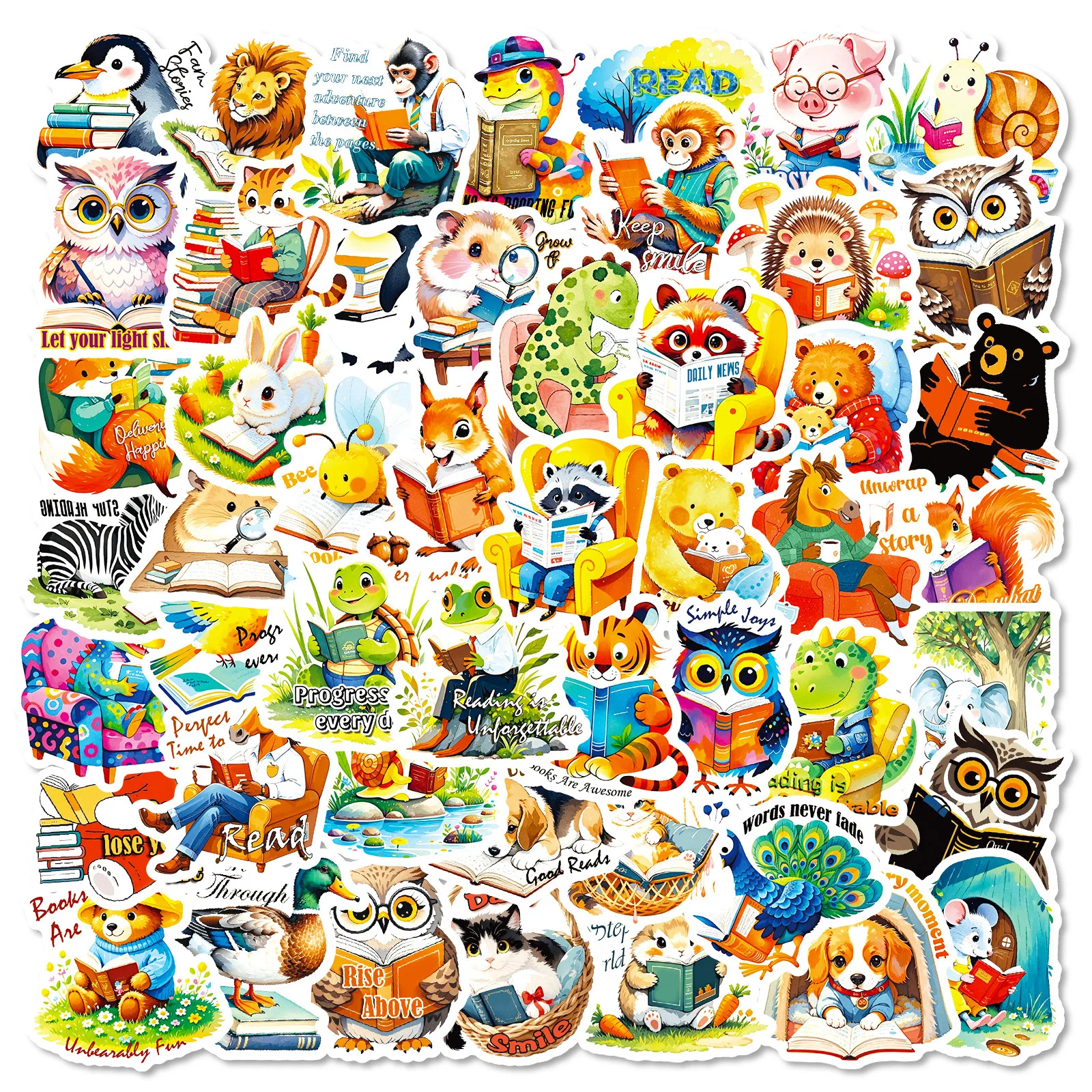

10/30/56PCS Cartoon Animal Reading PVC Sticker Aesthetic Korean Decoration Scrapbooking Supplies DIY Hand Accounting for Kids