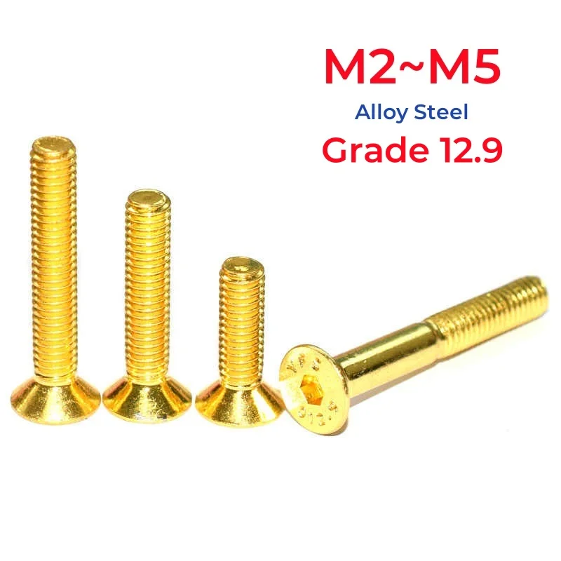 

M2 M2.5 M3 M4 M5 ISO7991 Grade 12.9 Plating Titanium Gold Flat Head Allen Bolts Countersunk Head Hex Socket Screws