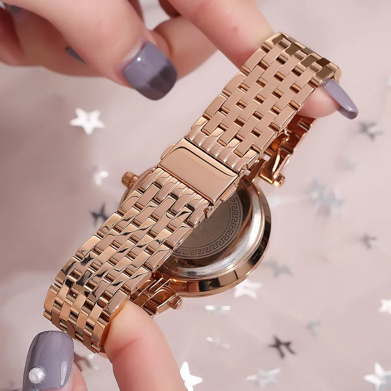 ساعة نسائية بحزام ستانلس ستيل، أنيقة وأنيقة، ساعة كوارتز عصرية للنساء، تصميم بسيط، ساعة يد للسيدات.