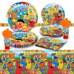 Cartoon Sesame Street Theme Birthday Party Supplies Kids Disposable Tableware Baby Shower Background For Children Gifts Decor