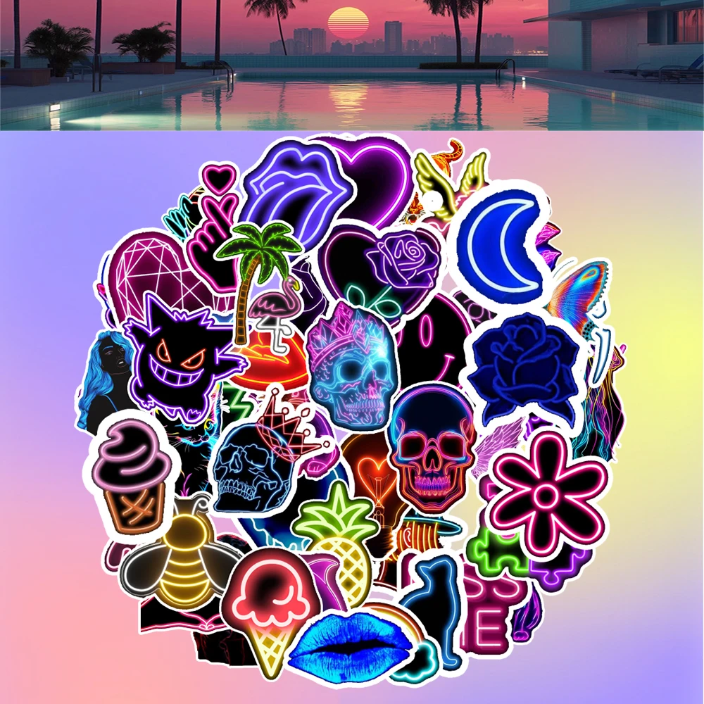 

500Pcs Neon Waterproof Vinyl Stickers Graffiti Heart Skull Animal Decals Removable Decor Laptop Bottle Phone Luggage Skateboard