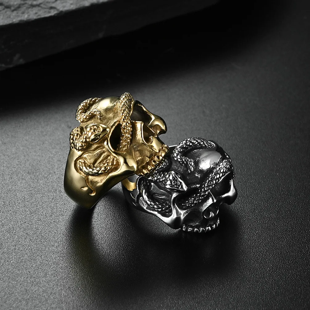 Demon Skull Head Ring Gothic Snake Animal Ring for Men Punk Biker Hip-hop Stainless Steel Ring