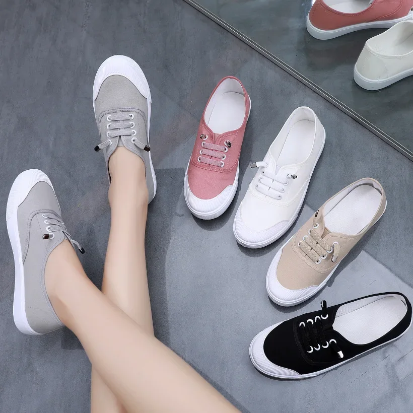 New canvas shoes for men and women, versatile for couples, white shoes, student flat casual board shoes 3743