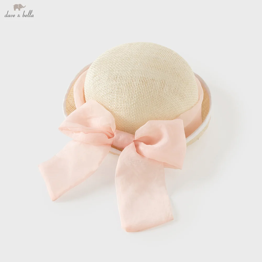 Dave Bella Girls Sun Hat Children Summer Cap Fashion Cool Beach Sweet Princess Pink Bow Weave Outdoor Hat DB2262017