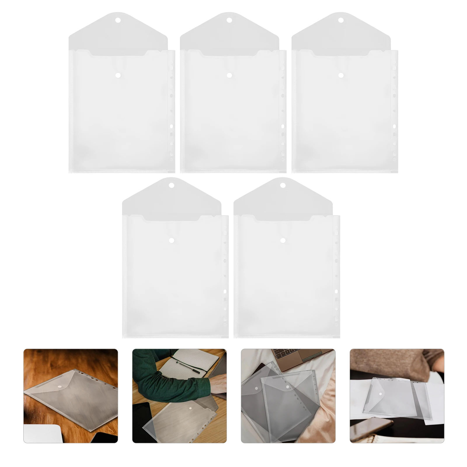 

5 Pcs Photo Album Bag Documents File Storage Bags Binder Page with Zipper Pocket Lightweight Protector Plastic