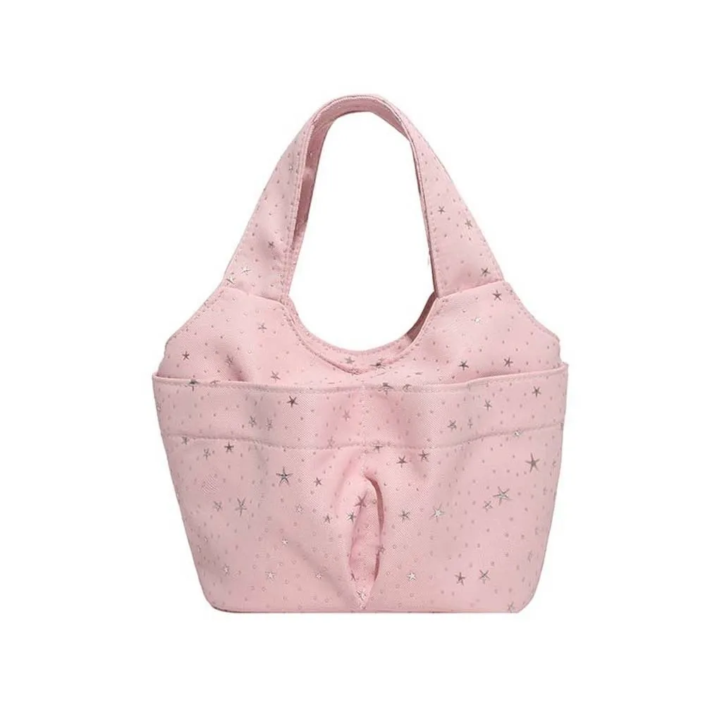 

Versatile Bow Printed Mini Handbag Magnetic Button Large Capacity Multi-pockets Small Tote Multi-function Polyester