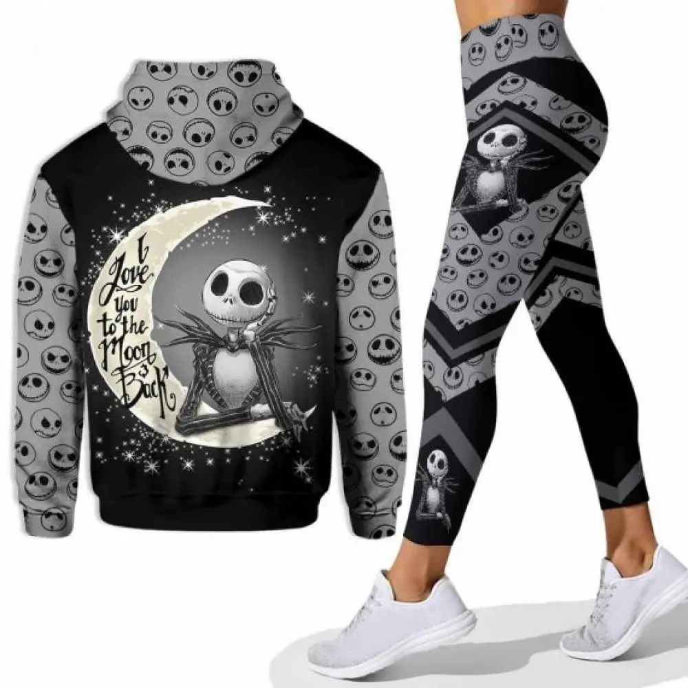 The Christmas Nightmare Jack Skellington Hoodie Leggings Yoga Pants Set Womens Disney Yoga Hoodie Leggings Fashion Tracksuit Set