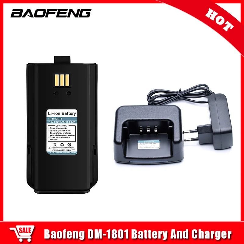 BAOFENG-Bateria Li-ion Original e Carregador, Adequado para Walkie Talkie DM-1801, Peças de Rádio em Dois Sentidos, Carregador Opcional, 2200mAh