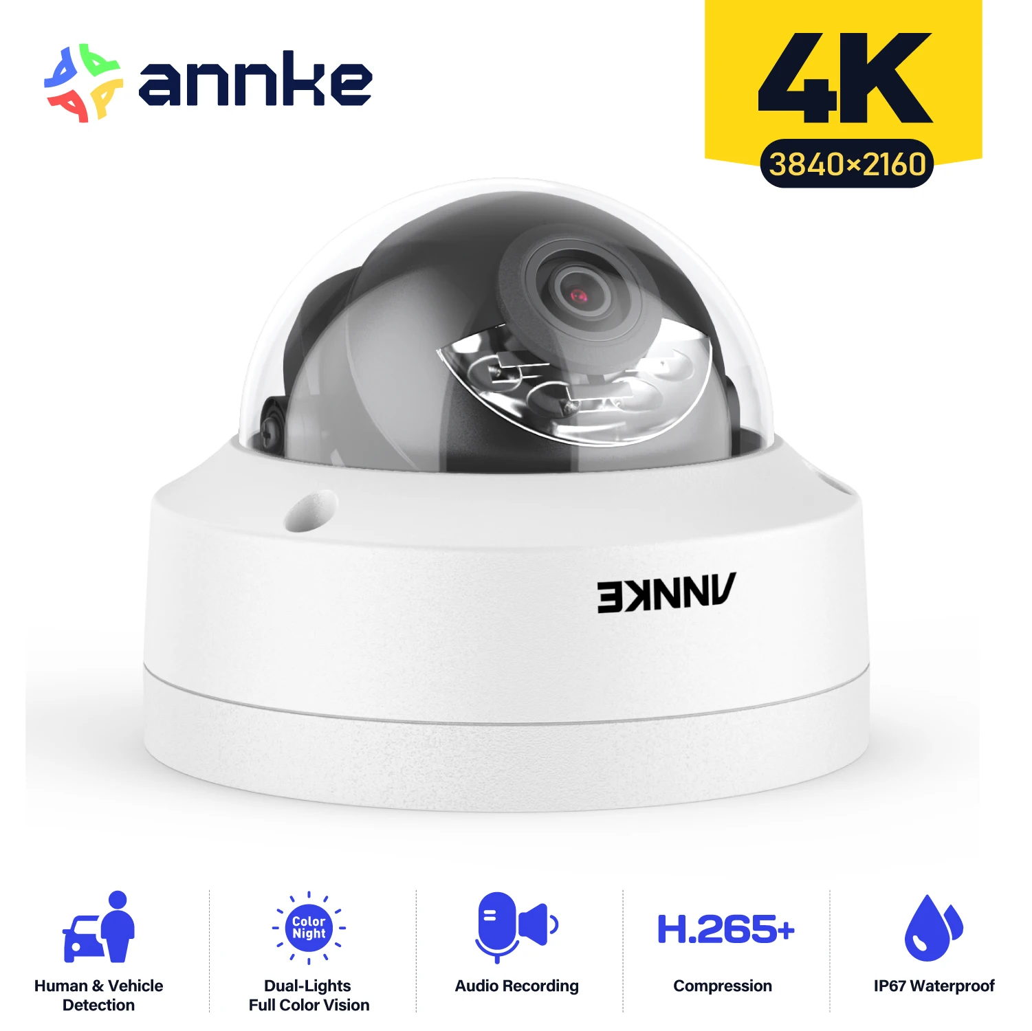 

ANNKE 1PC Ultra HD 8MP POE Camera 4K Outdoor Indoor Weatherproof Security Network Dome EXIR Night Vision Email Alert CCTV Camera