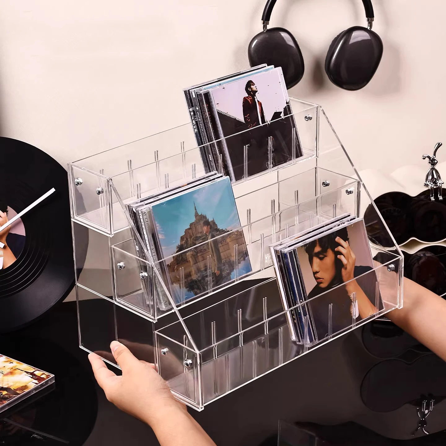 CD storage rack, transparent display stand, Blu-ray DVD disc holder, cassette tape album storage box