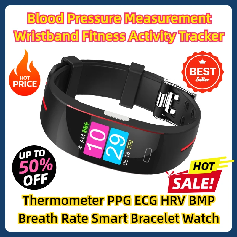 

Blood Pressure Measurement Wristband Fitness Activity Tracker Thermometer PPG ECG HRV BMP Breath Rate Smart Bracelet Watch