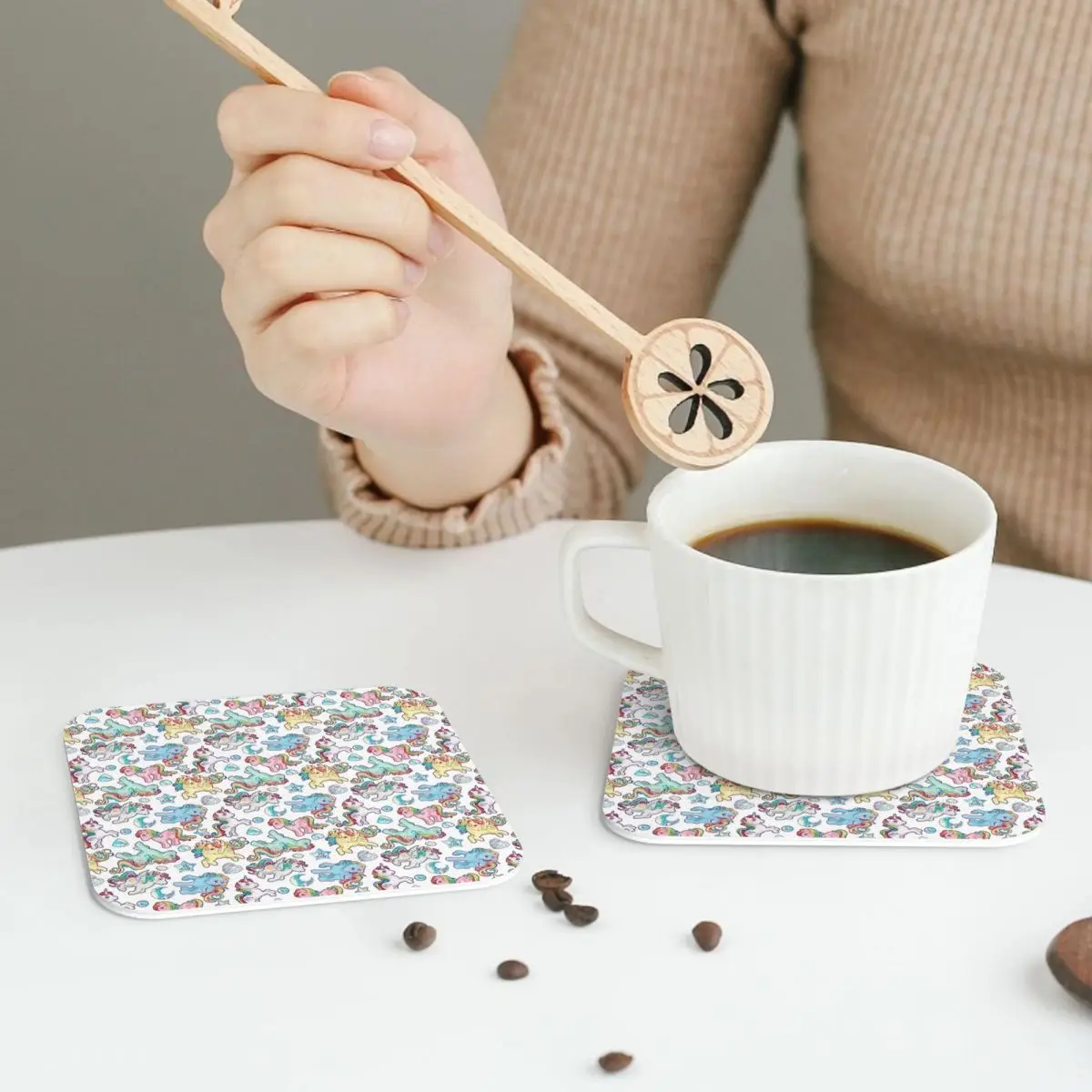 

Подставки Rainbow Ponys G1, кожаные салфетки, нескользящие изоляционные кофейные коврики для дома, кухни, обеденные подушечки, набор из 4 шт.