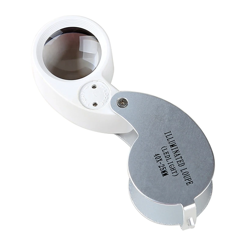 F92C 40X Métal Boucle bijoux illuminée Magrand poche pliant loupe loupe Loupe Loupe pour LED Keychain H