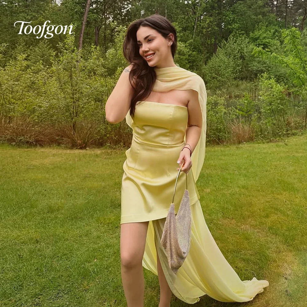 Toofan Maßgeschneiderte trägerlose kurze Meerjungfrau-Abschlussballkleider, sexy lange Chiffon-Rock, formelles Abendkleid, Wraps, Damen-Party-Outfit
