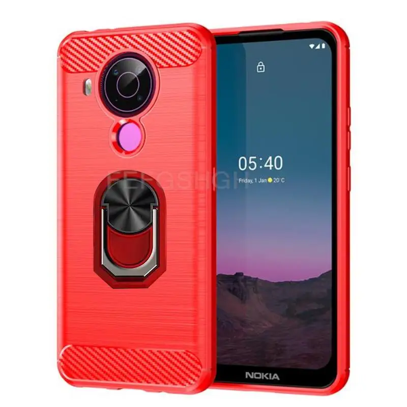 Capa For Nokia 5.4 Brushed Carbon Fiber Soft Silicone Case For Nokia 2.2 4.2 3.4 5.3 6.2 7.2 8.3 5.4 Magnetic Ring Stand Cover
