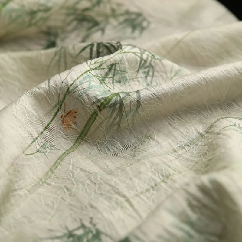 Green Bamboo Dance Jacquard Digital Printing Fabric 1.5 M Width New Chinese Style Han Clothing Cheongsam