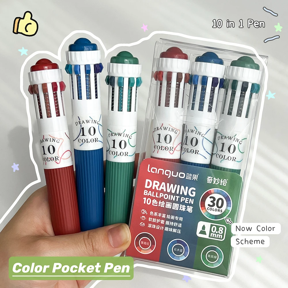 3Pcs/Set 0-in-1 Color Ballpoint Pen 0.8mm Tip Creative Layering Color  Pocket Pens Fun Marking Multi-Color Drawing Pens