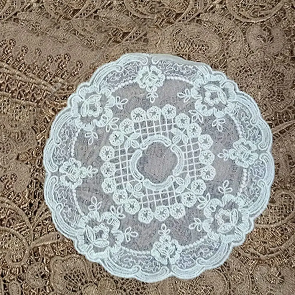 Doily Embroidery Flower Lace Embroidery Placemat Round White Coaster Hollow Delicate Cup Mat Table Decor