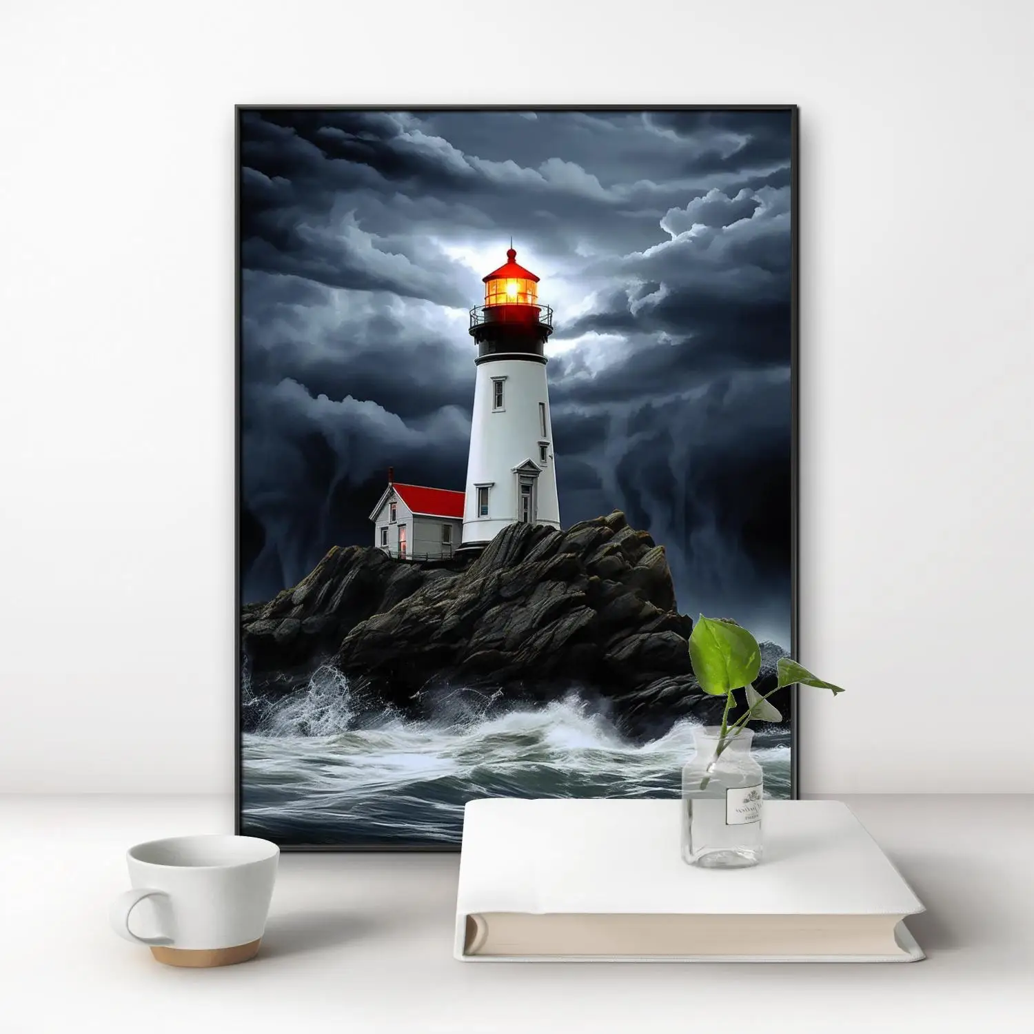 Seaside Cliff Lighthouse 5D Diamond Painting Sea Waves DIY Diamond Embroidery Nostalgia Retro Hand Home Wall Decor Gift