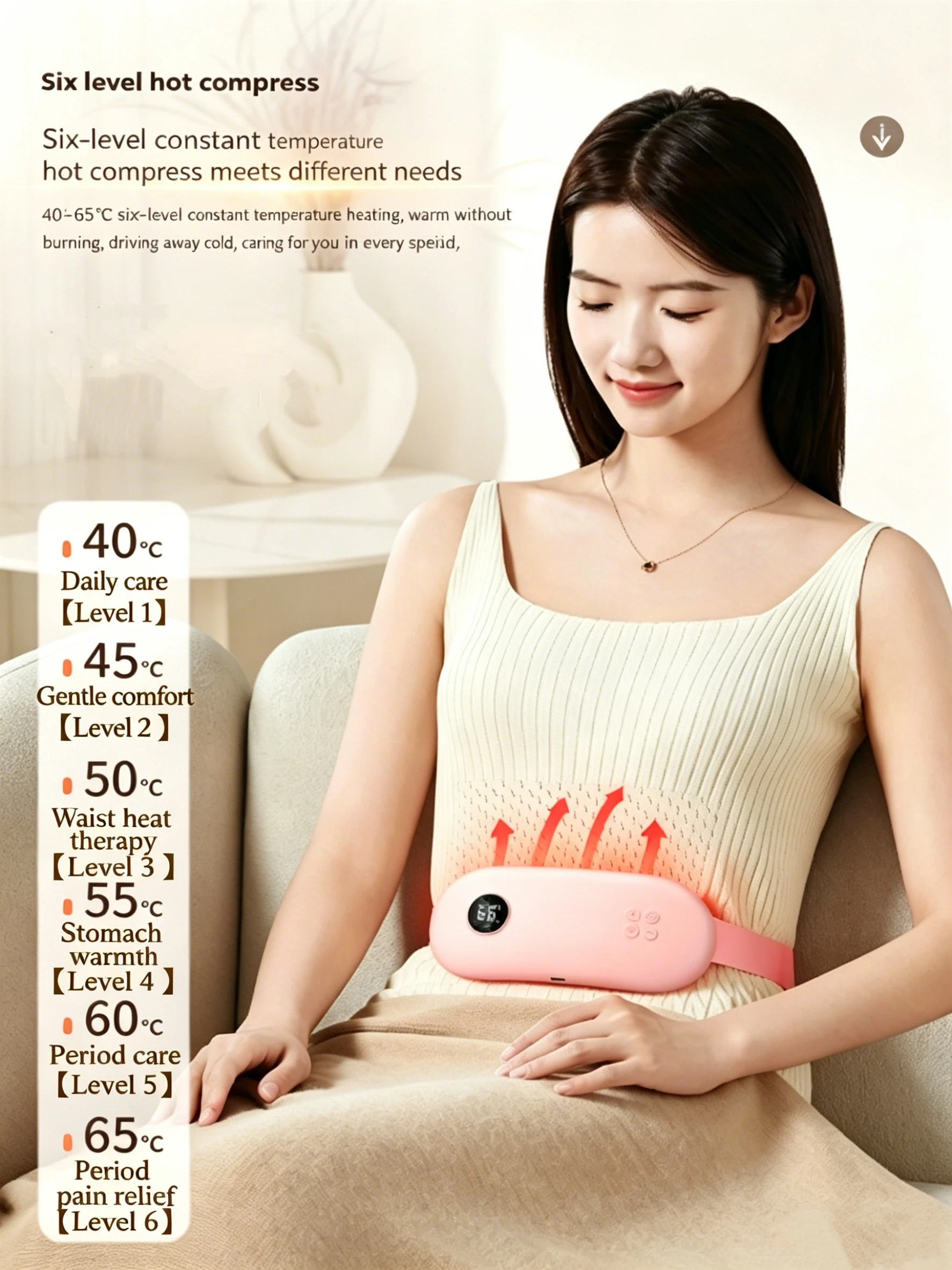 Electric Period Pain Relief Belt, Womb Warmer with 6-Level Heating 40-65°C,Fast 3S Heating Pi Tech,Overheat Protection for Women