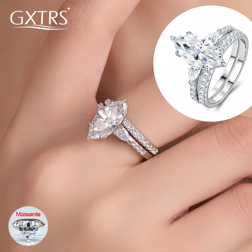 

GXTRS 3CT комплект колец с муассанитом огранки маркизы для женщин S925, серебро обещание, свадебное лабораторное кольцо с бриллиантом, 18-каратное покрытие, сертификат ювелирных изделий