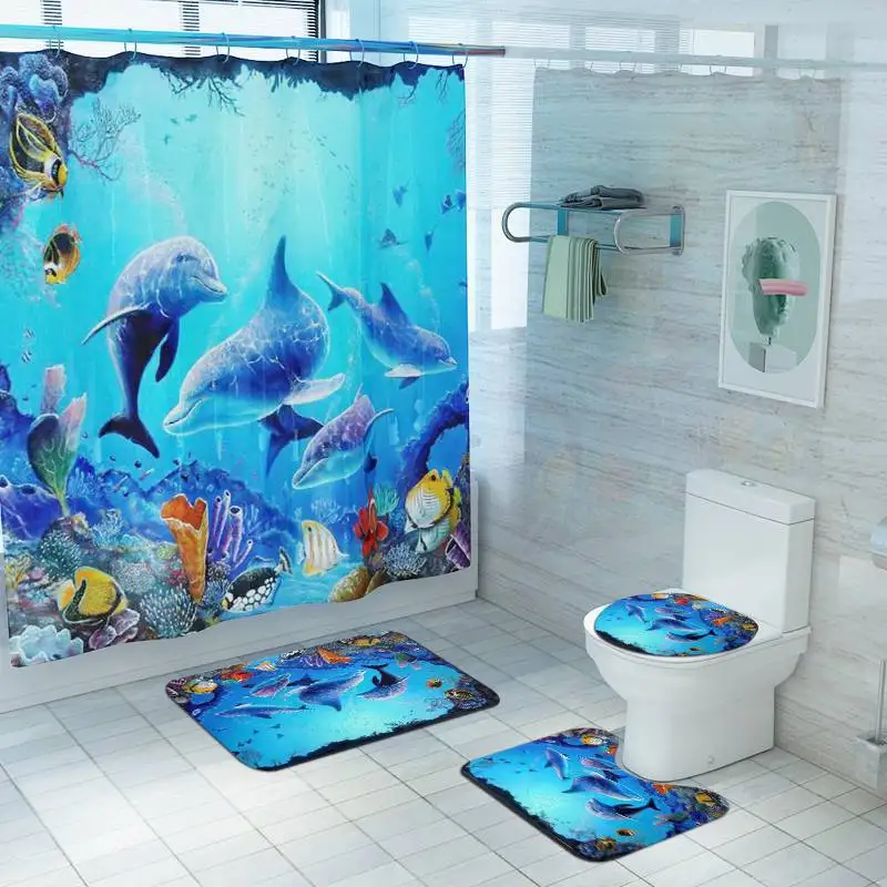 3/4 in 1 Shower Curtain Set Waterproof Thick Solid Bath Curtains Bathing Toliet Cover Floormat for Bathroom Bathtub Washstand