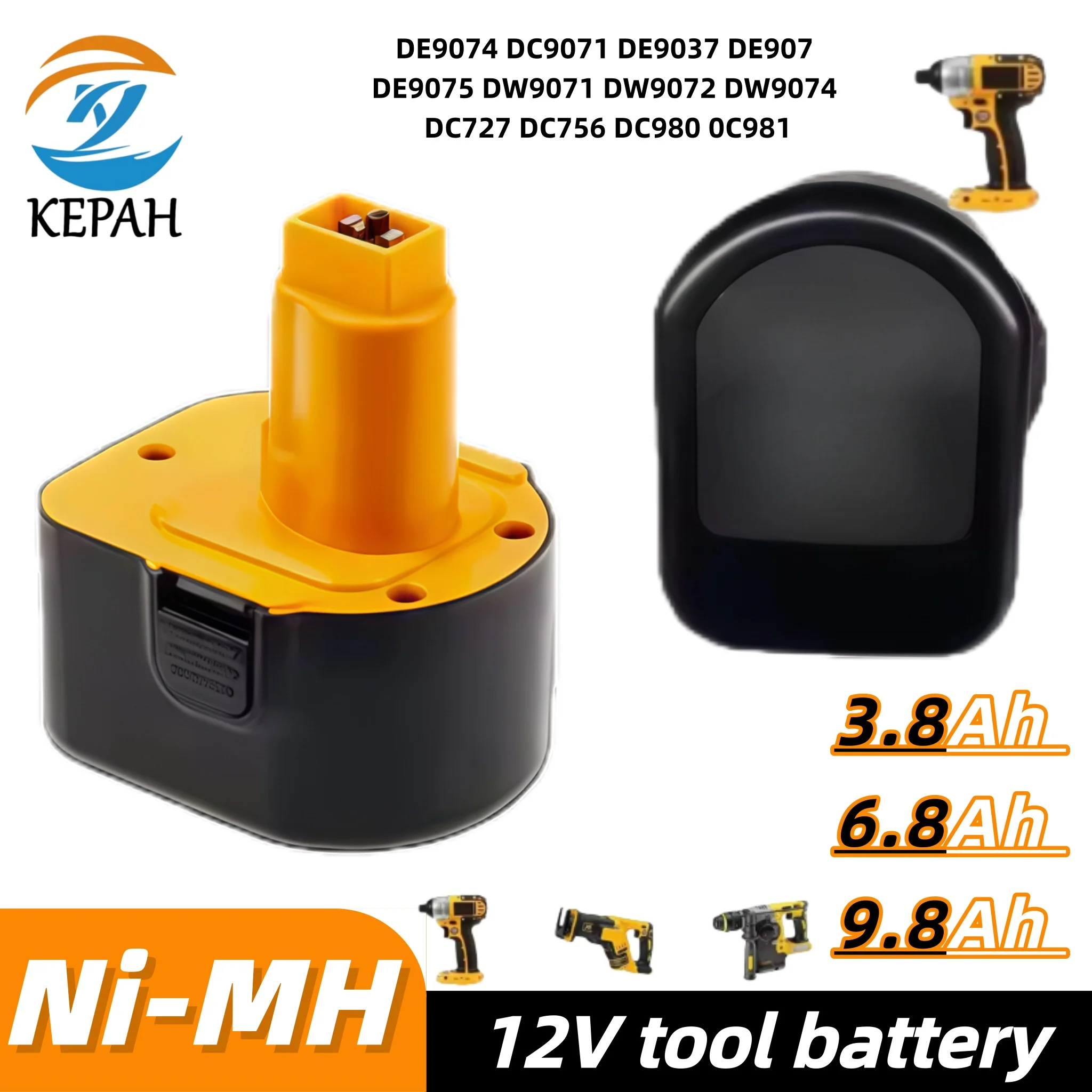 

Высокоёмкий никель-металл-гидридный аккумулятор 12 В, 9,8 Ач | Долговечная работа для инструментов DC981KA/DW9071