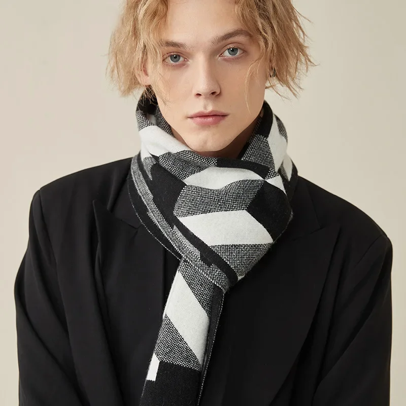 Fashion Design Scarf Imitation Wool Wraps Men Plaid Thick Warm Skin-friendly Business Muffler Male Classic Simple Young Scarves