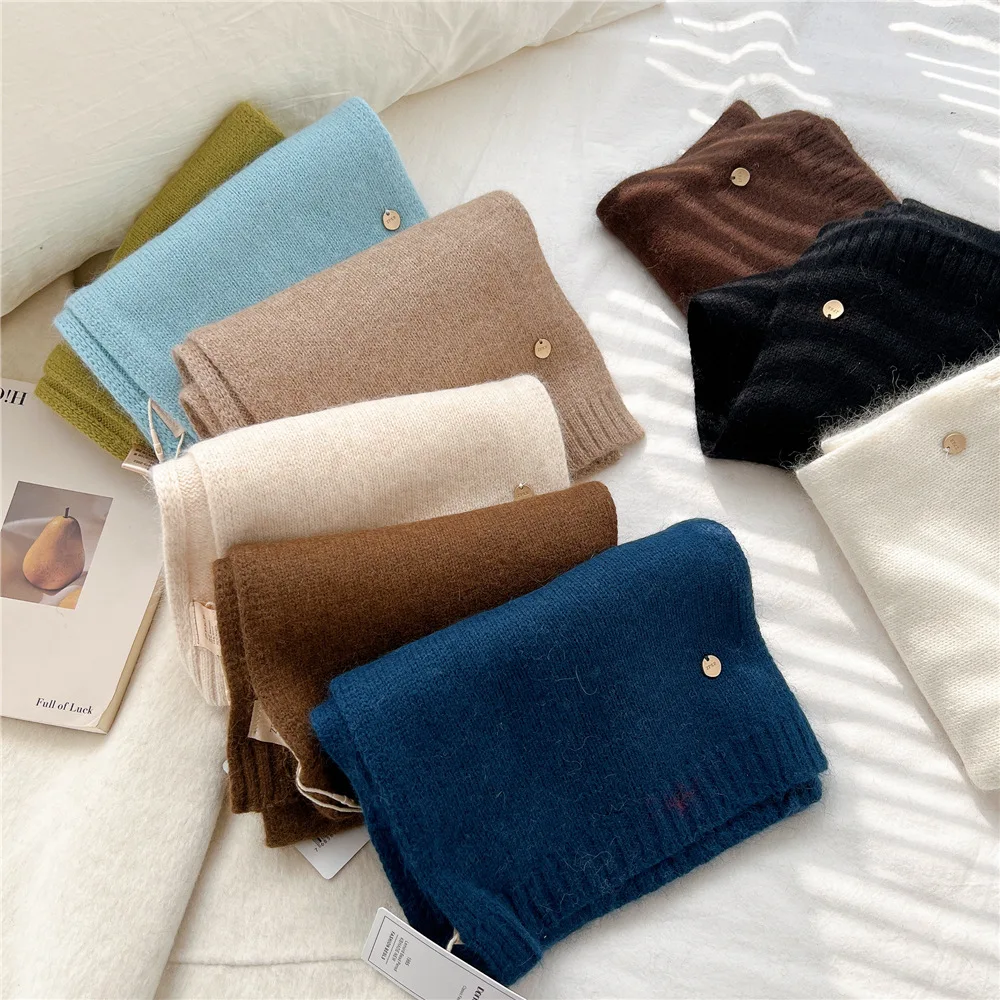 

Вязаный шарф для женщин, осветляющий тон кожи, зимний однотонный универсальный теплый воротник-шарф