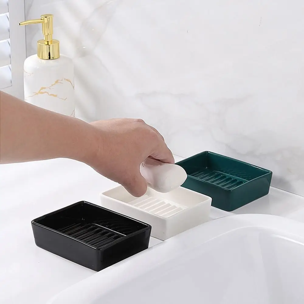 Creative Ceramic Rectangle Soap Dish Modern Simple Style Hand Soap Holder Durable Kitchen Bathroom Soap Tray Storage Shelf