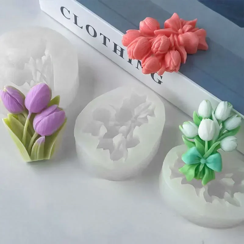 Lovely Tulip Fondant Flower Baking Mold DIY Simulation Flower Car Fragrance Stone Plaster Silicone Mold