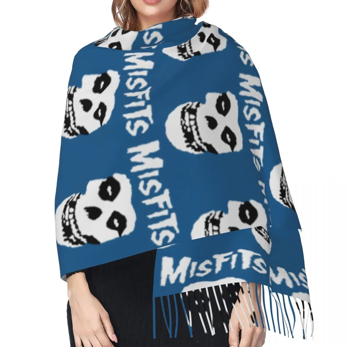 Bat Skull Misfits Skull Mesh Scarf Tassel Scarves Women Soft Warm Shawls and Wraps Long Fall Winter Shawl Wrap