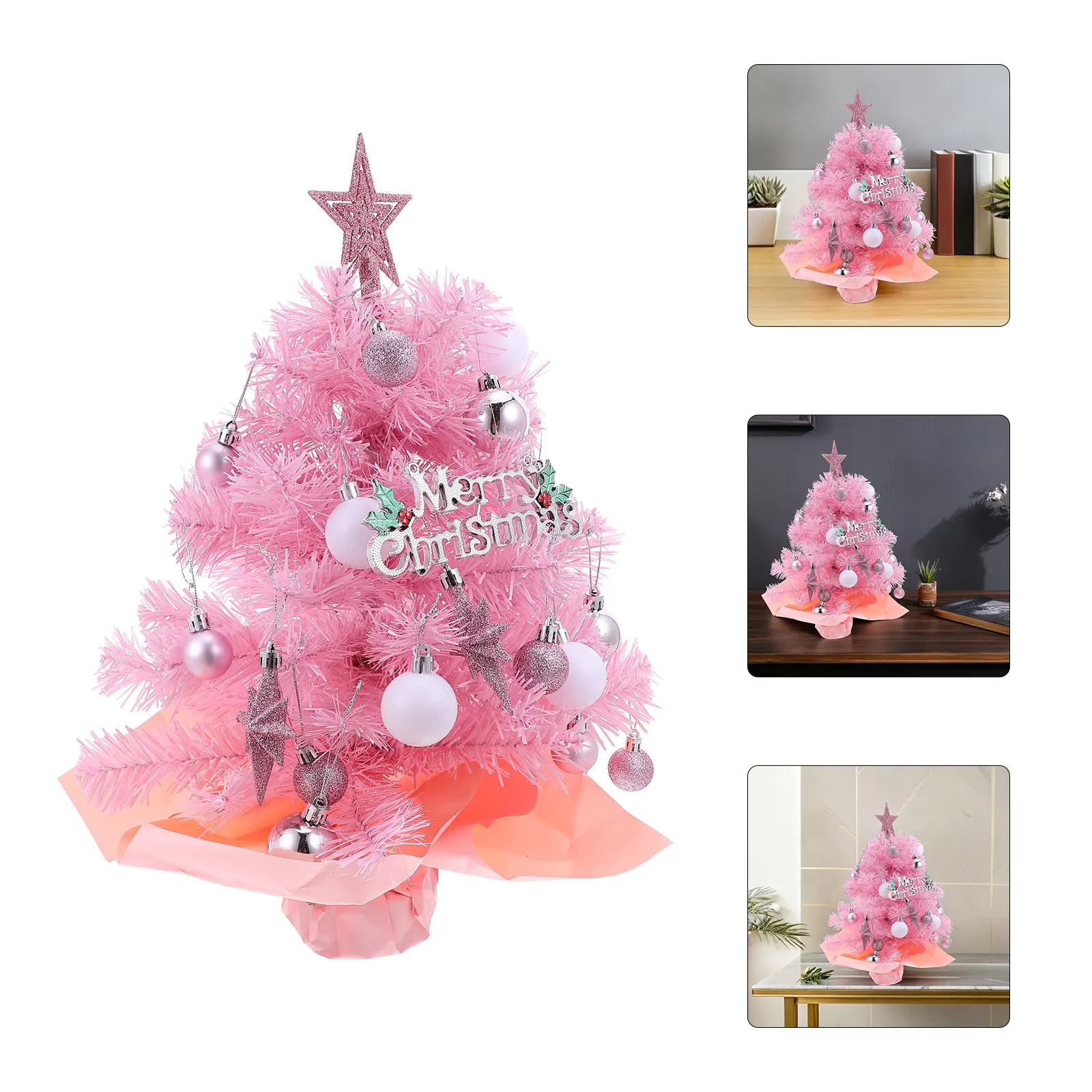 

Pink Mini Christmas Tree 2Ft Small Pre-Lit Tabletop Artificial with Lights Holiday Decor for Desk Counter Desktop Indoor Xmas
