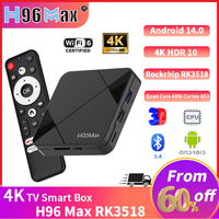 H96 MAX RK3518 Smart TV Box BT5.4 Android 14.0 Wifi6 4K Google Voice Remote Control Mouse Assistant Media Player Set Top Box