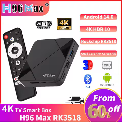 H96 MAX RK3518 Smart TV Box BT5.4 Android 14.0 Wifi6 4K Google Voice Remote Control Mouse Assistant Media Player Set Top Box