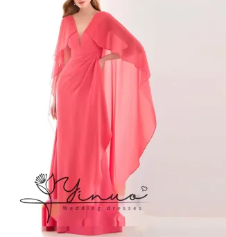 

customized Elegant Party dresses Woman V Neck Chiffon Evening Prom Dresses for Special Occasions Long Formal Gowns For Dubai