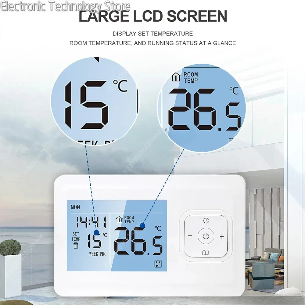 Wi-Fi Smart Thermostat Wireless Programmable Thermostat with RF Receiver Tabletop Wall-Mounted Style APP Control Voice Control