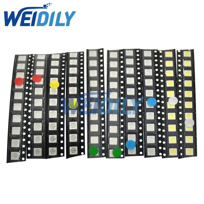 100PCS SMD LED Kit 1206 1210 5050 5730 0805 0603 0402 3528 Red/Green/Blue/White/Yellow Led Diode Sset 5 Colors Each 20PCS New