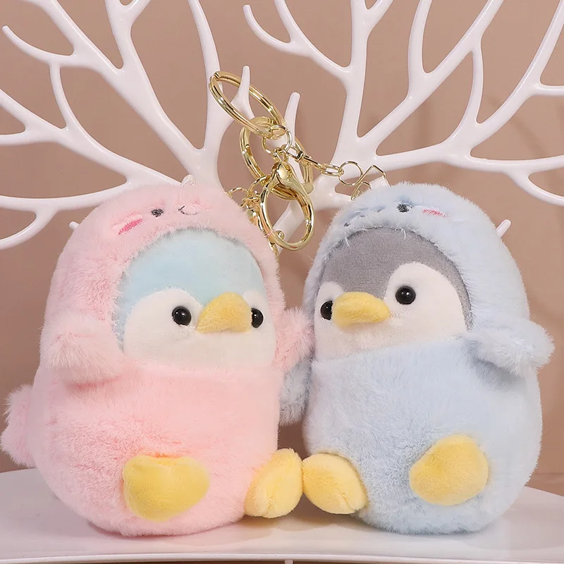 Kawaii Fluffy Penguin Plush Keychain Cartoon Round Penguin Stuffed Doll Bag Pendant Soft Keyring Backpack Decor Girls Gift