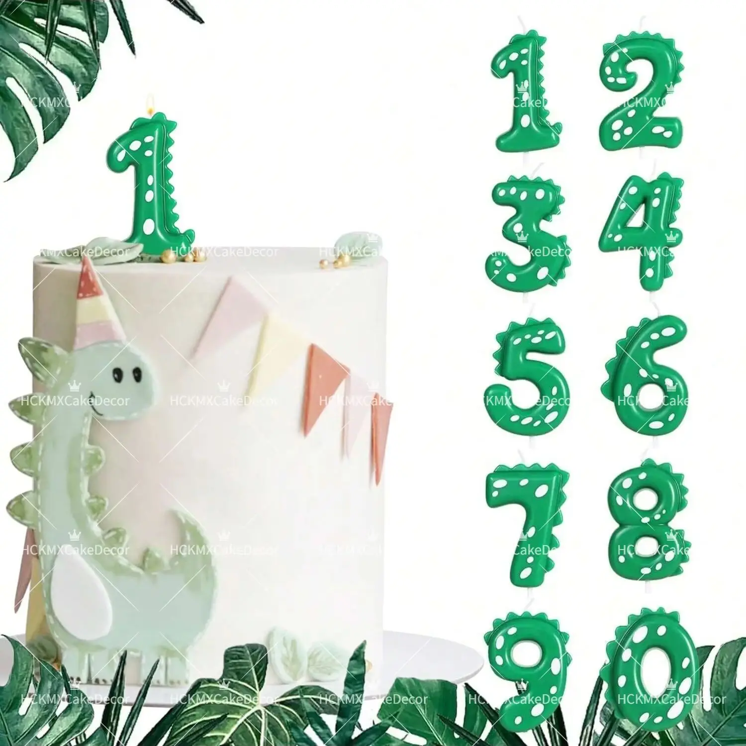 Green Dinosaur Number Candles 0-9 Kids Birthday Party Cake Decorations Cute Dino Themed Birthday Candles