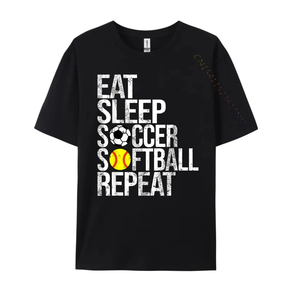 Eat Sleep Soccer Softball Repeat Ball Graphic T Shirts Men Oversized Vintage T Shirts Cool Fashion T Shirt