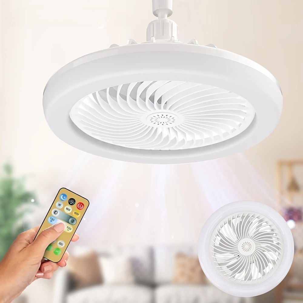 Mini LED Socket Ceiling Fans with Light＆Remote Control, E26/E27 Base Socket Fans, Stepless 3 Adjustable Light Modes＆3 Fan Speeds